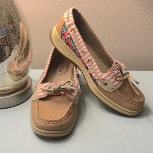Sperry Boat Shoes w/ Pink Floral & Stripe Sz 6.5